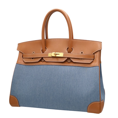 Birkin 35 Gulliver Toile Jean Gold Blue Indigo GP □BStamp