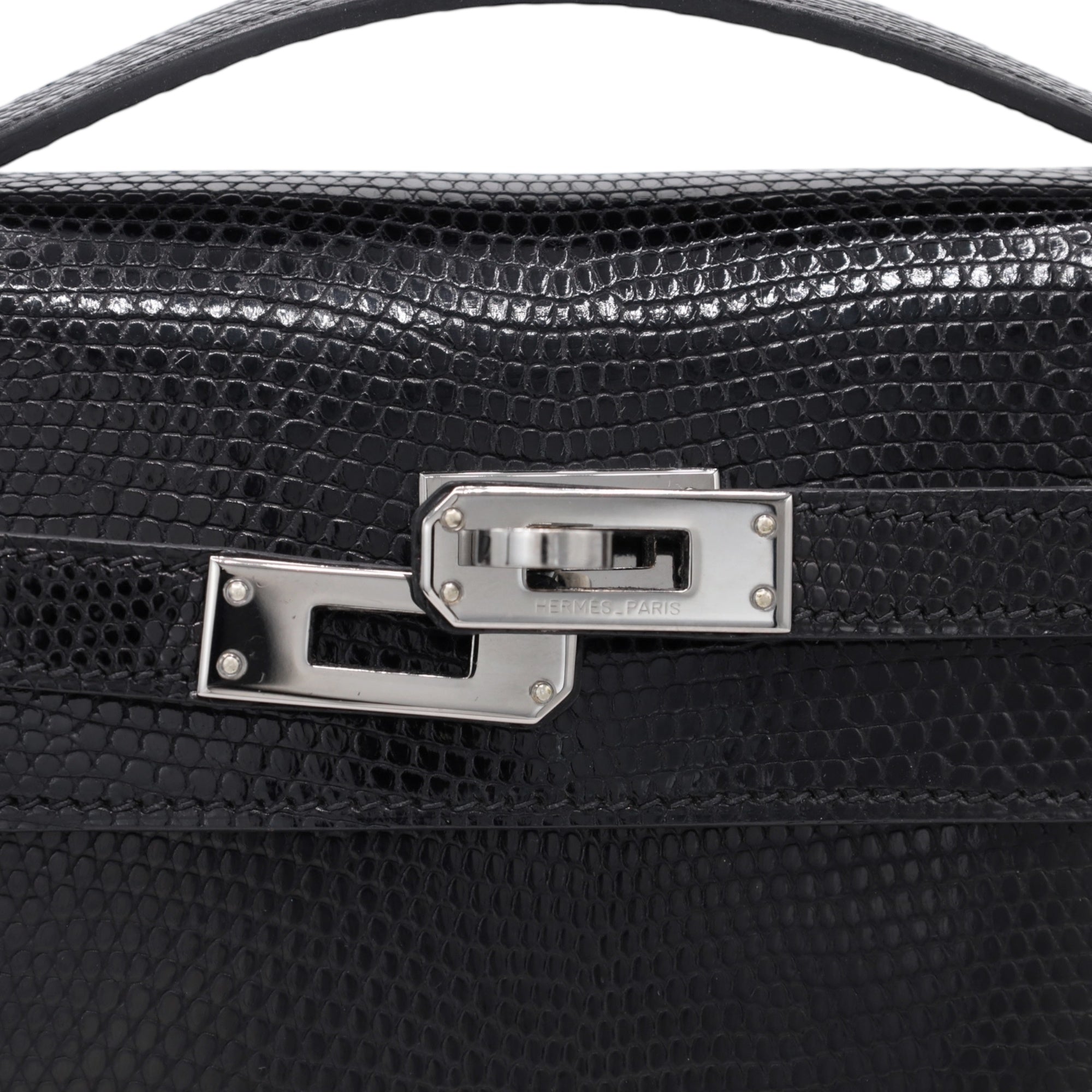 HERMES ポシェットケリー リザード ブラック ルテニウム金具 □I刻印