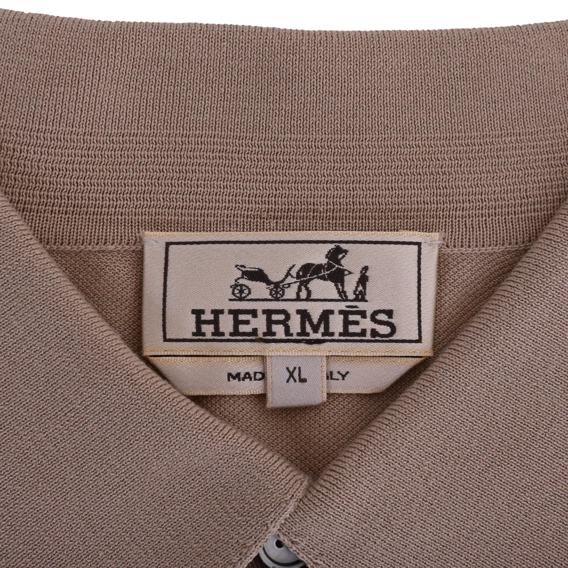 HERMES ポロシャツ　Hロゴ　コットン　ベージュ　XL