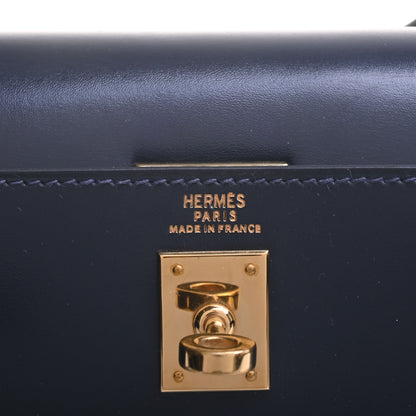 HERMES ミニケリー　ボックスカーフ　ネイビー　GP　〇R刻印