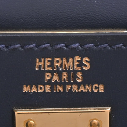 HERMES ミニケリー　ボックスカーフ　ネイビー　GP　〇R刻印