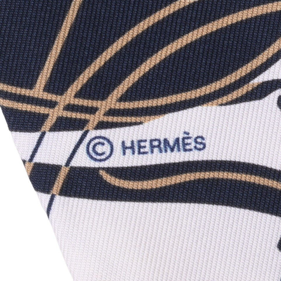 HERMES ツイリー　エクスリブリス　シルク　白　ネイビー