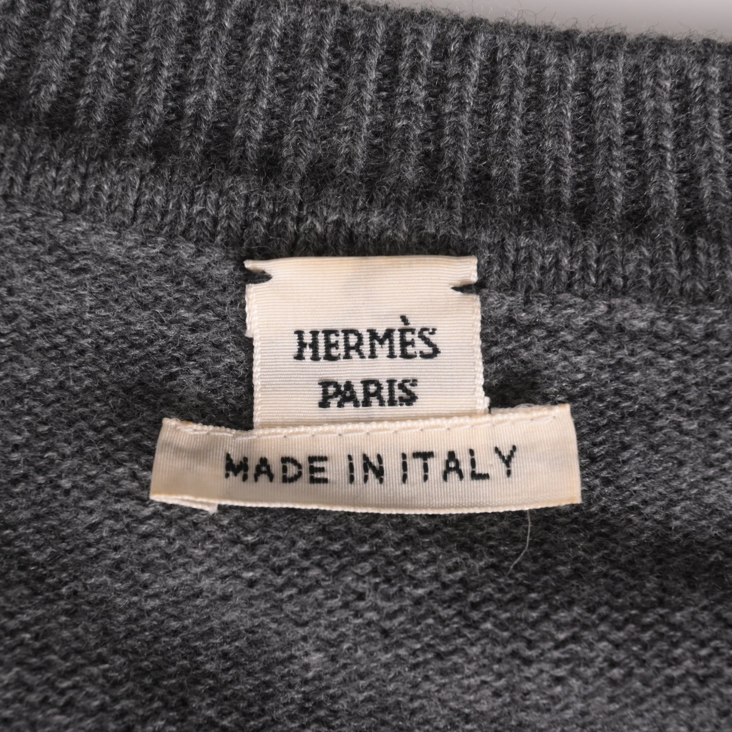 HERMES Vネック　ニット　ウール　グレー　36