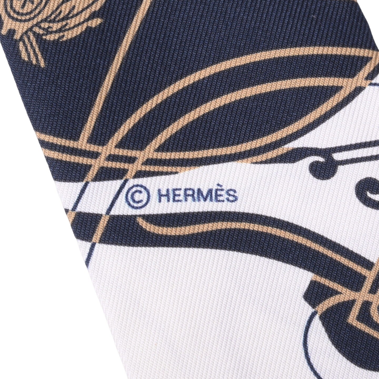 HERMES ツイリー　エクスリブリス　シルク　白　ネイビー