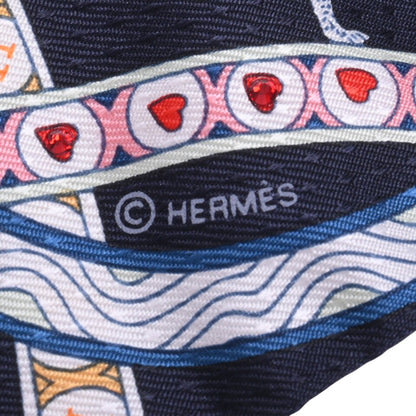 HERMES ツイリー　PIQUE DAME DE COEUR　シルク　ネイビー