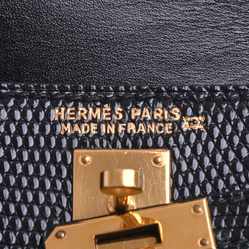 HERMES ミニミニケリー　リザード　黒　GP　〇V刻印