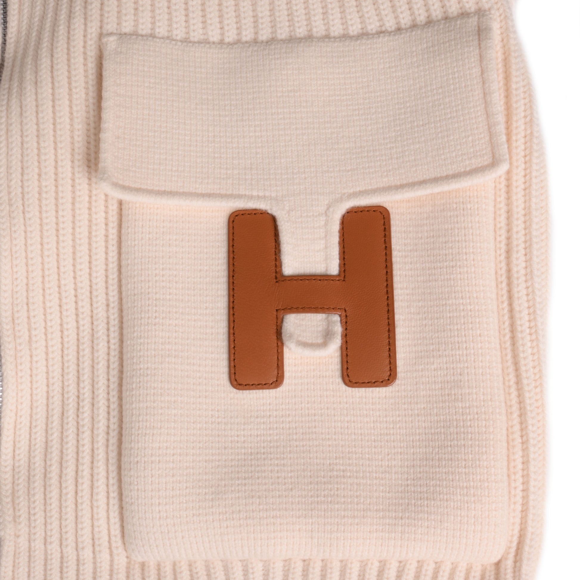 HERMES ニットブルゾン　Hロゴポケット　ウール　アイボリー　40