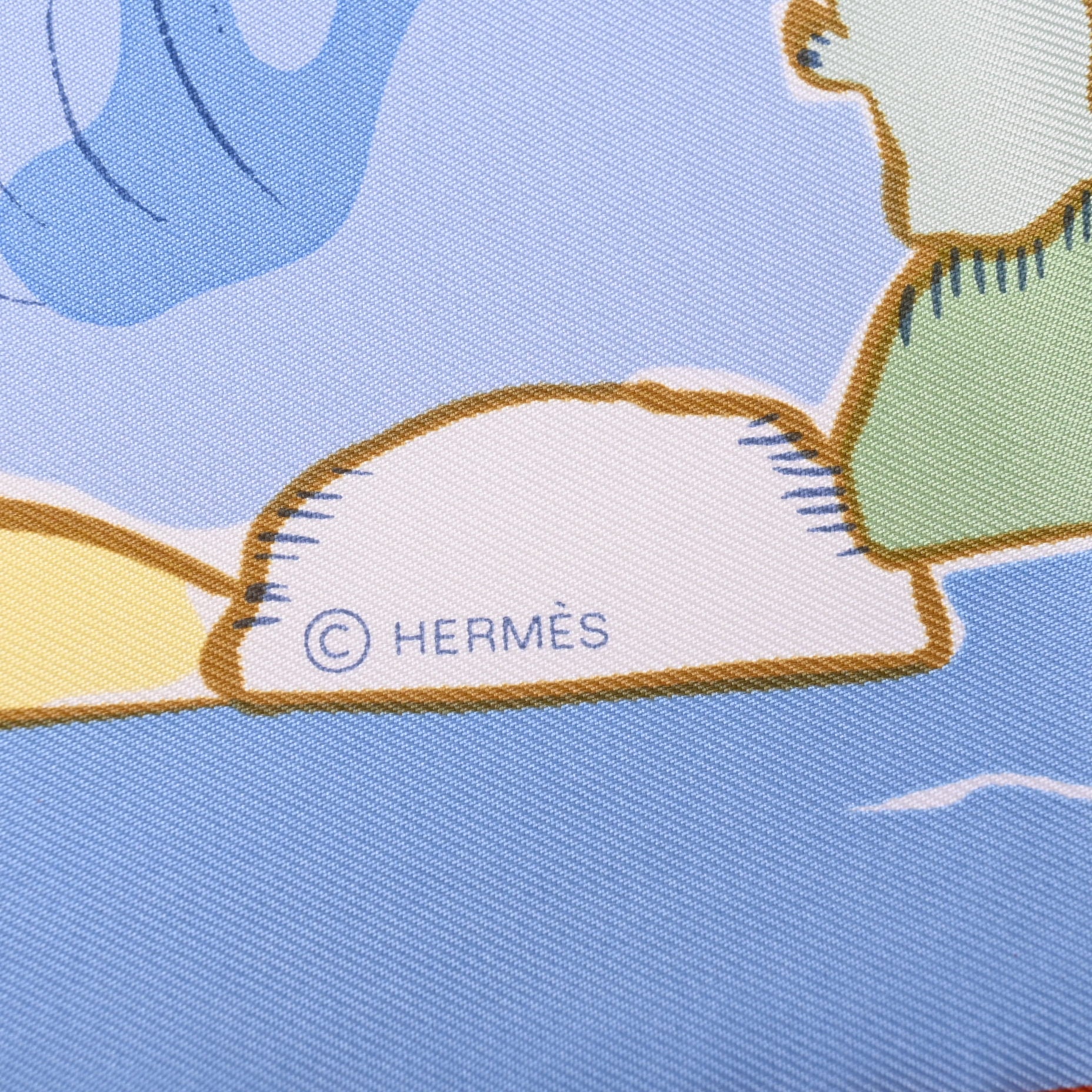 HERMES カレ90　千と一のウサギ　シルク　ブルー