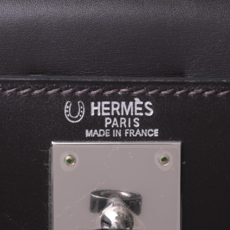 HERMES ケリー28　ボックスカーフ　フェザー　エベンヌ　SS　□O刻印