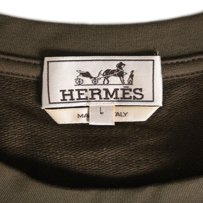 HERMES Tシャツ　ホースエンブレム　コットン　カーキ　L