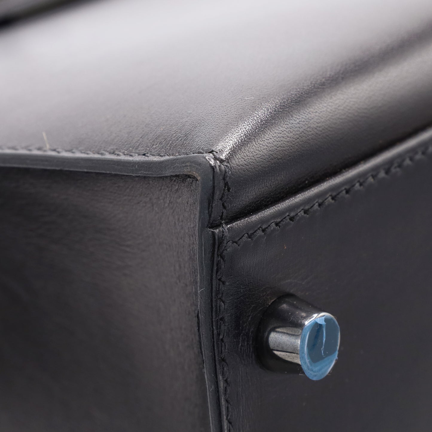 Kelly 32 box calf black ruthenium hardware □J engraved