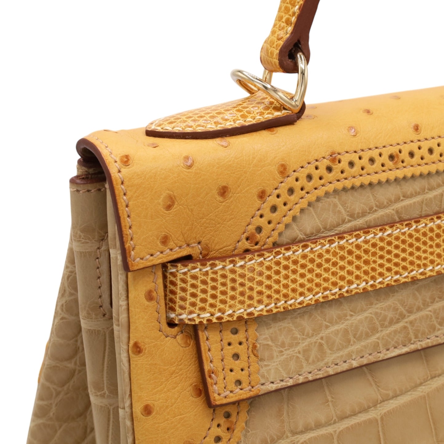 Kelly 32 Gillies Alligator Lizard Ostrich Pousier Chestnut Champagne Gold □Q stamp