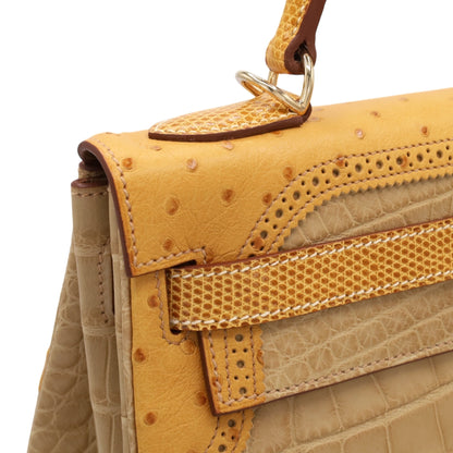 Kelly 32 Gillies Alligator Lizard Ostrich Pousier Chestnut Champagne Gold □Q stamp