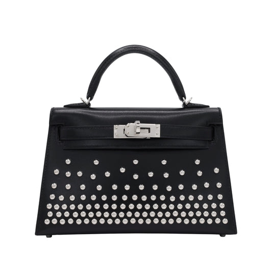 Mini Kelly 2 Croute StudsBoxCalfBlack SS BStamp