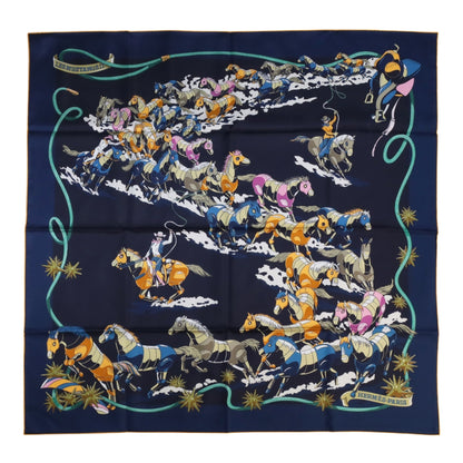 カレ90　ダブルフェイス　野生馬Ⅱ　シルク　ネイビー