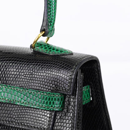 Mini Kelly Bicolor Lizard Black Green GP XX engraved