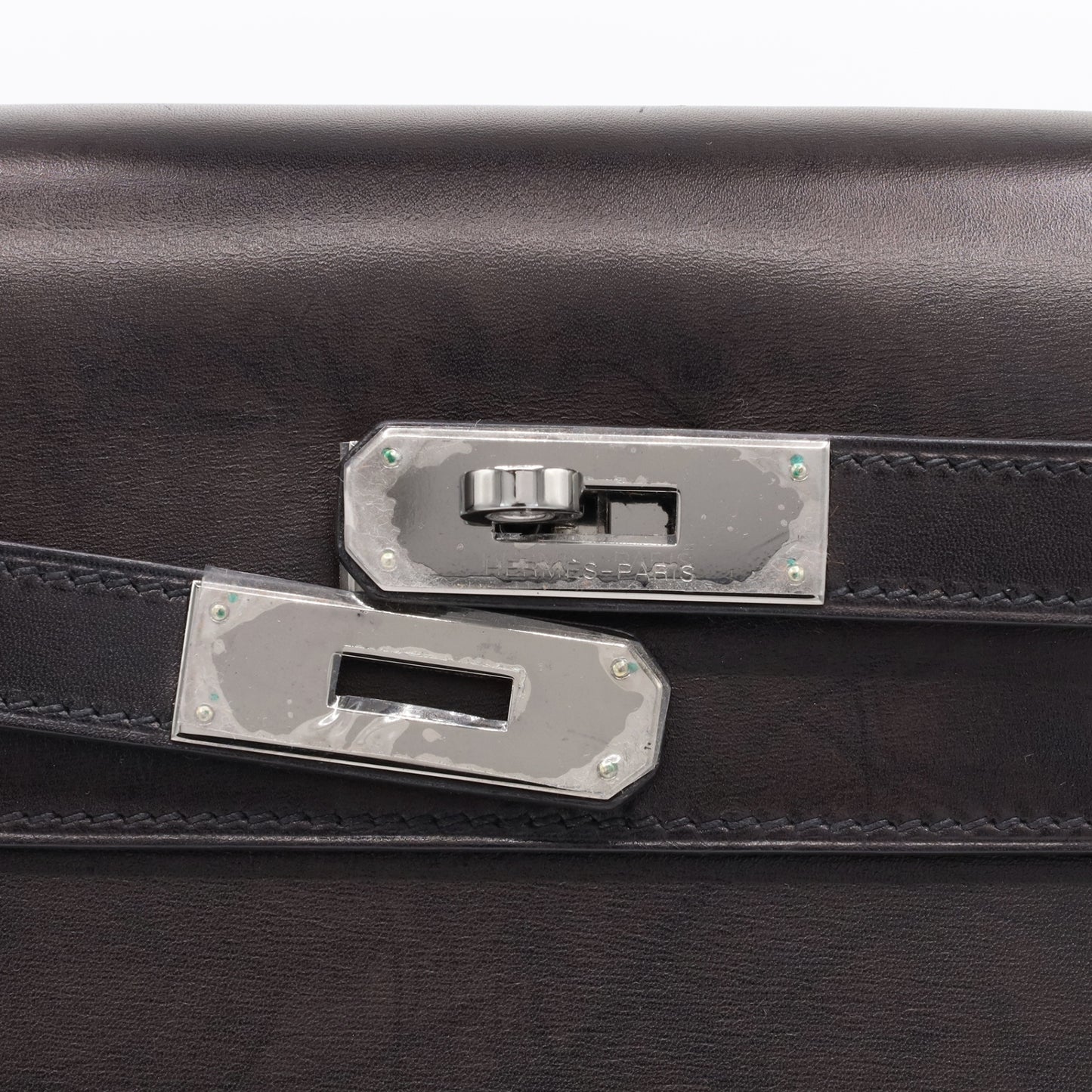 Kelly 32 box calf black ruthenium hardware □J engraved