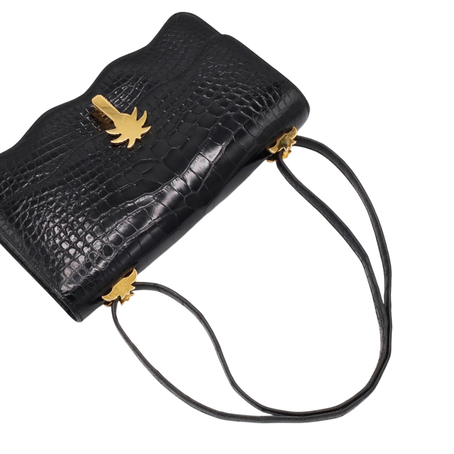 Vintage Shoulder Bag Alligator Black GP 〇RStamp