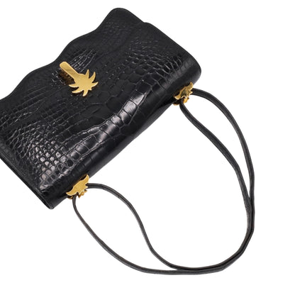 Vintage Shoulder Bag Alligator Black GP 〇RStamp