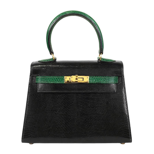 Mini Kelly Bicolor Lizard Black Green GP XX engraved