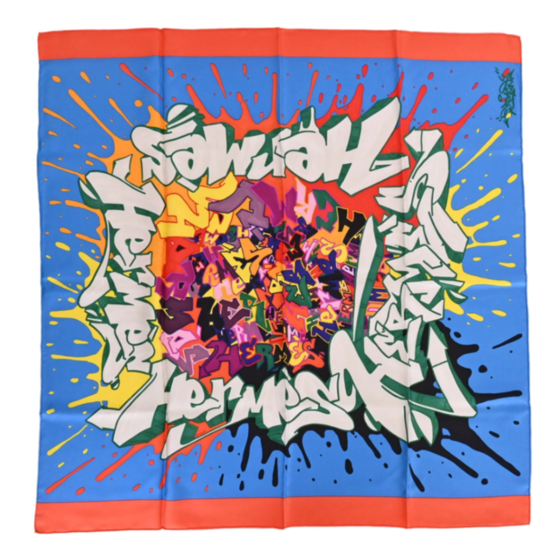 Carre 90 KONGO Graffiti Silk Orange Blue