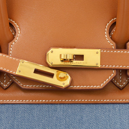 Birkin 35 Gulliver Toile Jean Gold Blue Indigo GP □BStamp