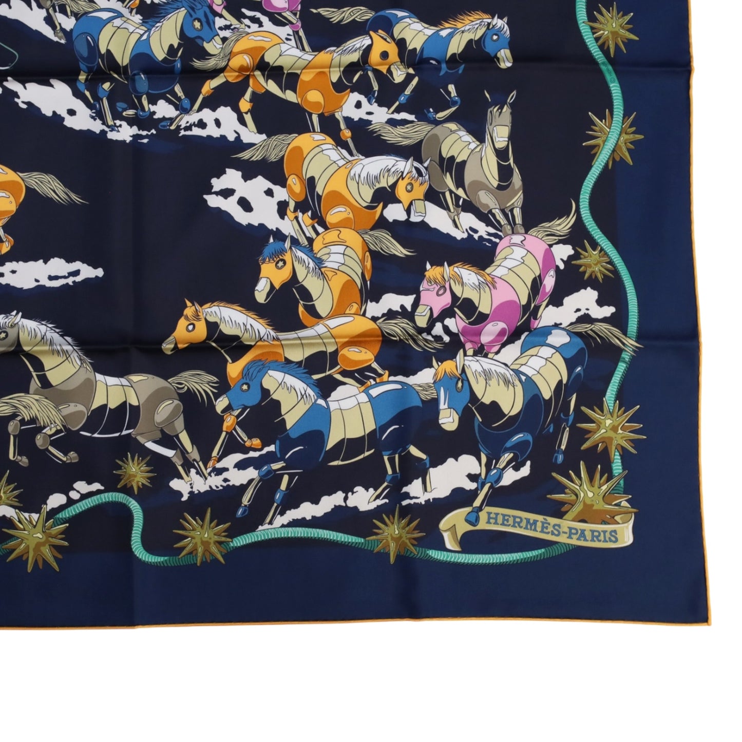 カレ90　ダブルフェイス　野生馬Ⅱ　シルク　ネイビー