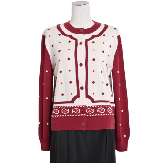 カーディガン　カシミア　ホワイト　ボルドー　40