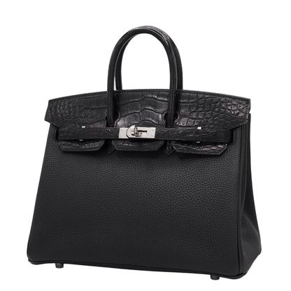 Birkin 25 Touch Alligator Togo Black SS UStamp