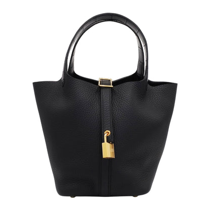 Picotin Lock PM Touch Torillon Clemence Alligator Black GP W Engraved