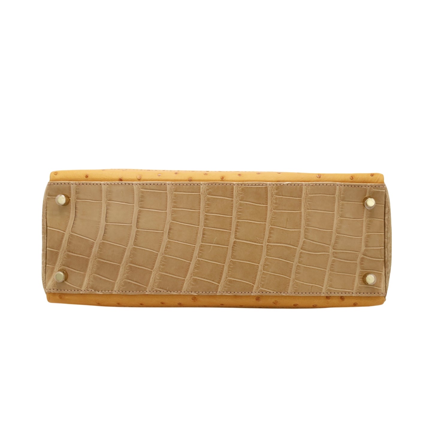 Kelly 32 Gillies Alligator Lizard Ostrich Pousier Chestnut Champagne Gold □Q stamp