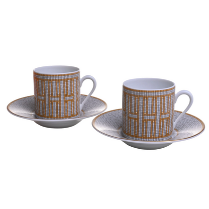 モザイク24　ヴァンキャトル　コーヒーカップ＆ソーサ―　ペア　ゴールド