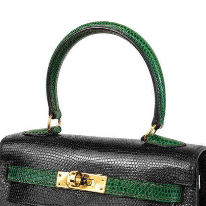 Mini Kelly Bicolor Lizard Black Green GP XX engraved