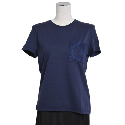 Tシャツ　H刺繍　コットン　ネイビー　36