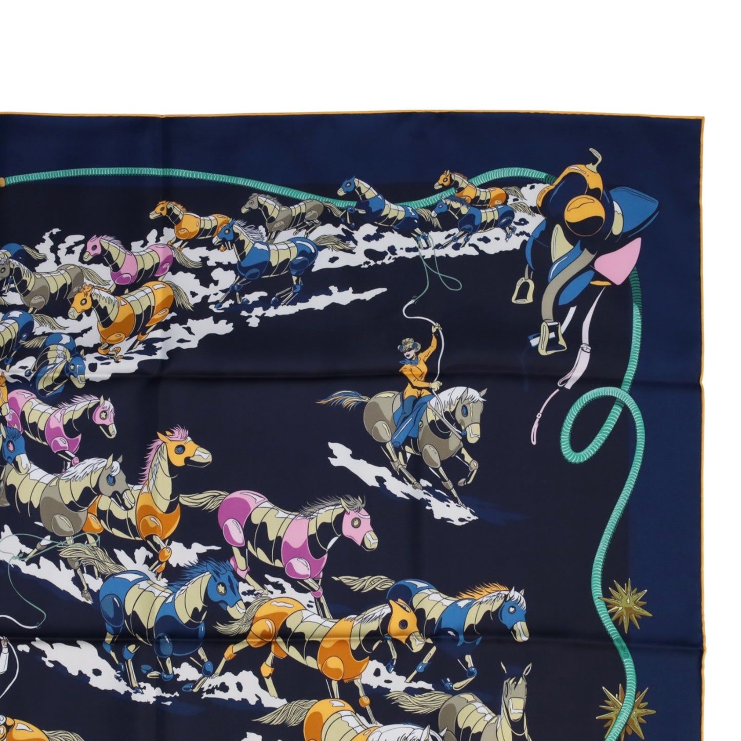 カレ90　ダブルフェイス　野生馬Ⅱ　シルク　ネイビー