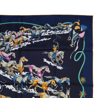 カレ90　ダブルフェイス　野生馬Ⅱ　シルク　ネイビー