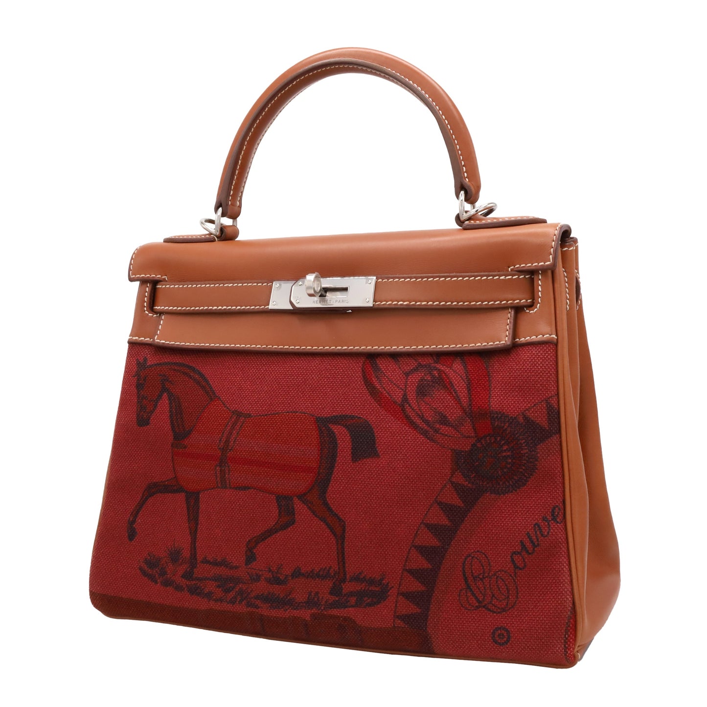 Kelly 28 Amazon Barenia Toile Couver Rouge Ash Fauve SS □NStamp