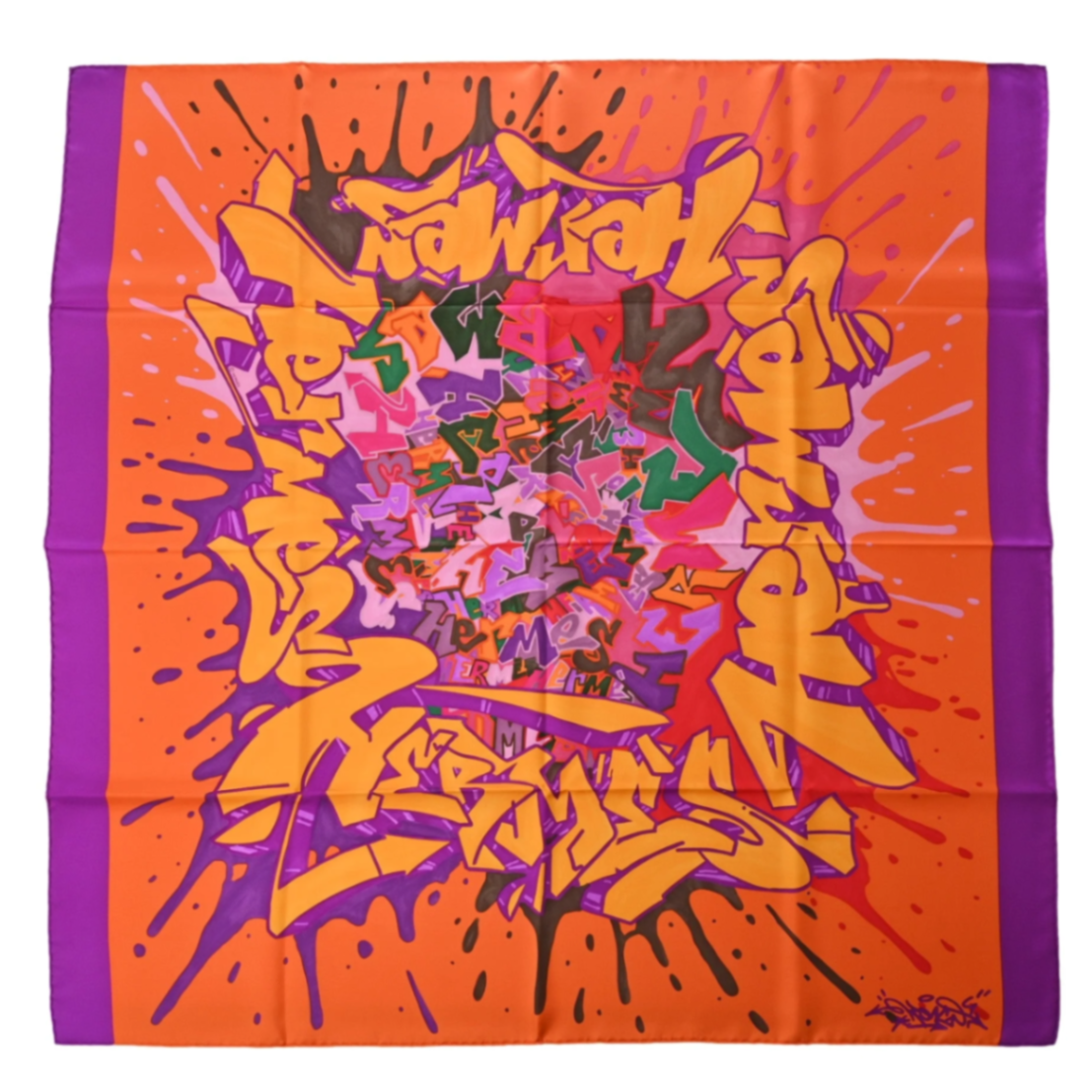 Carre 90 KONGO Graffiti Silk Purple Orange