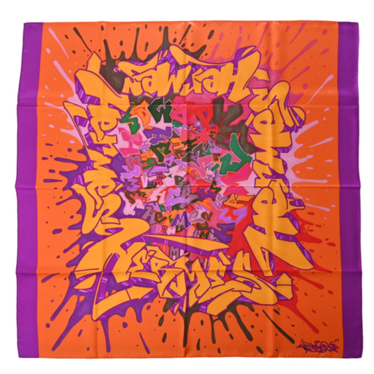 Carre 90 KONGO Graffiti Silk Purple Orange