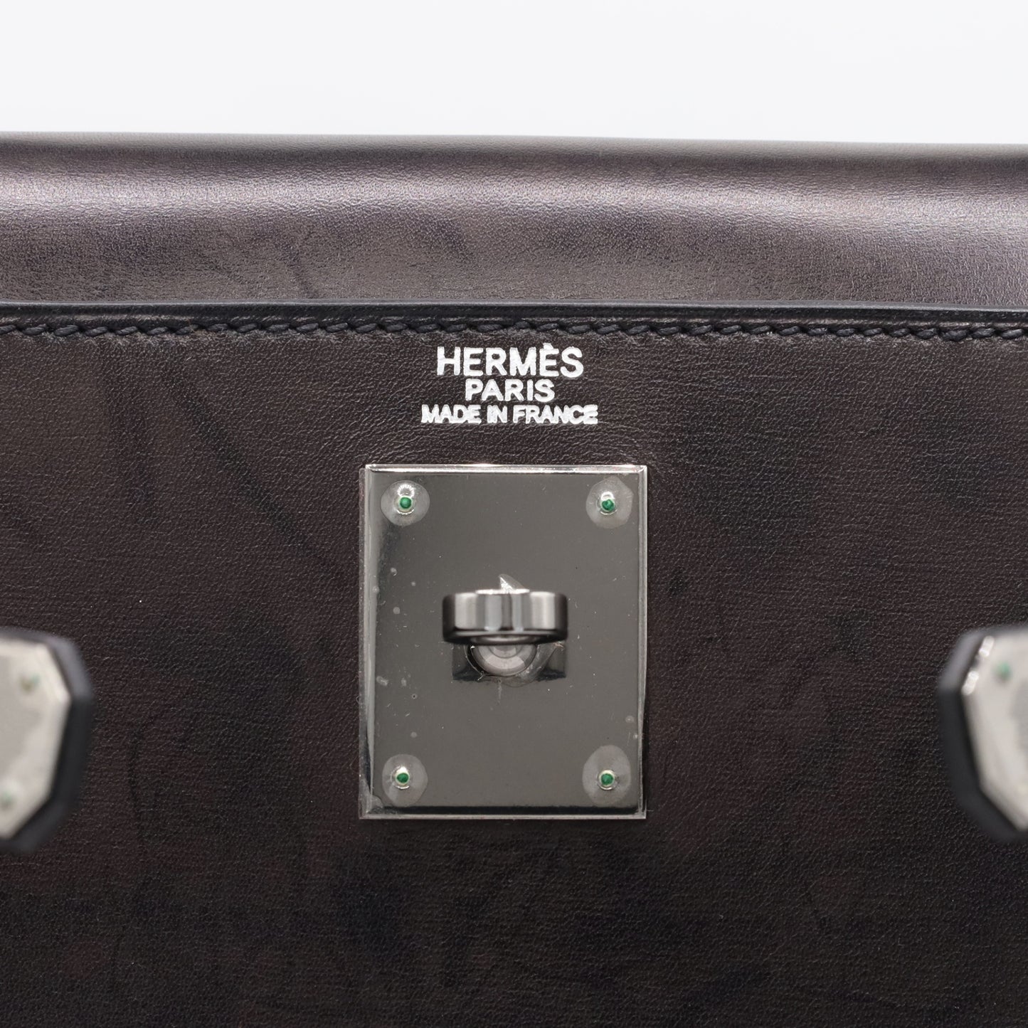 Kelly 32 box calf black ruthenium hardware □J engraved