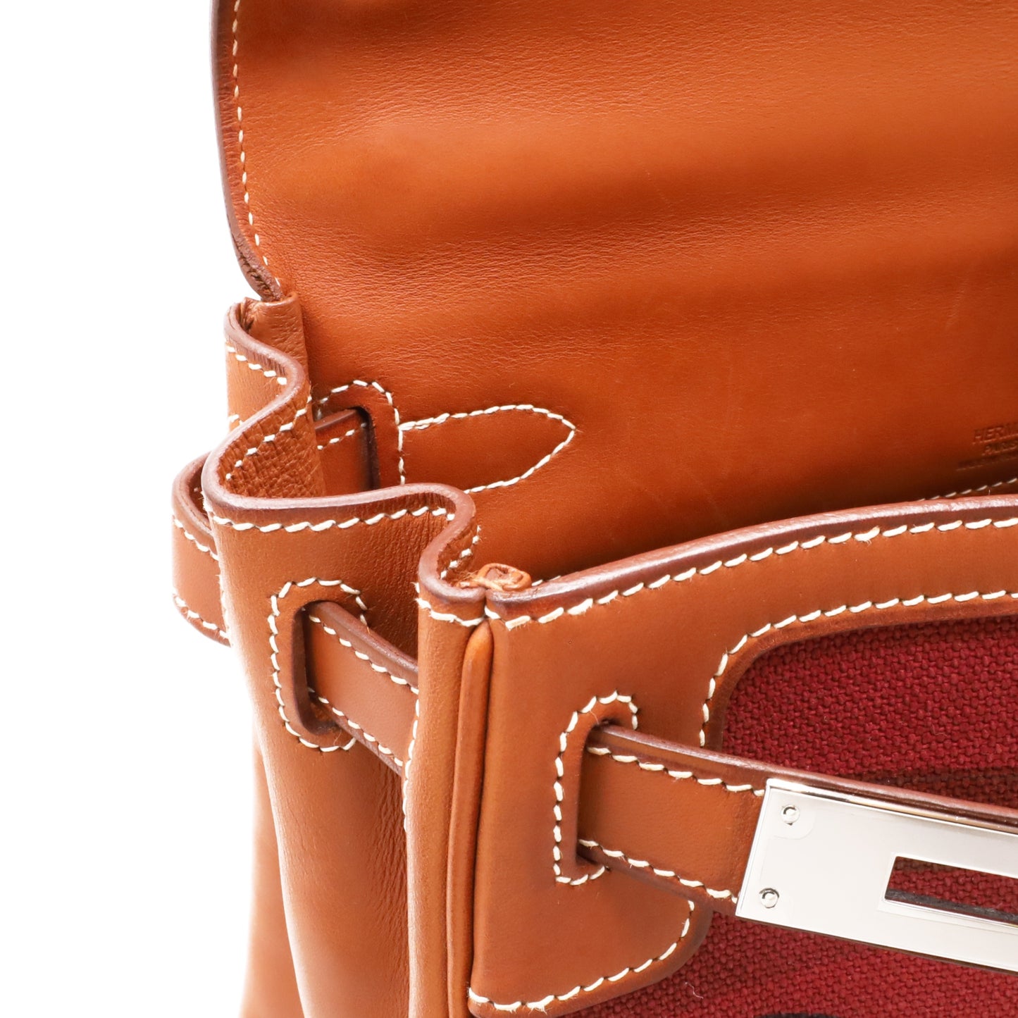 Kelly 28 Amazon Barenia Toile Couver Rouge Ash Fauve SS □NStamp