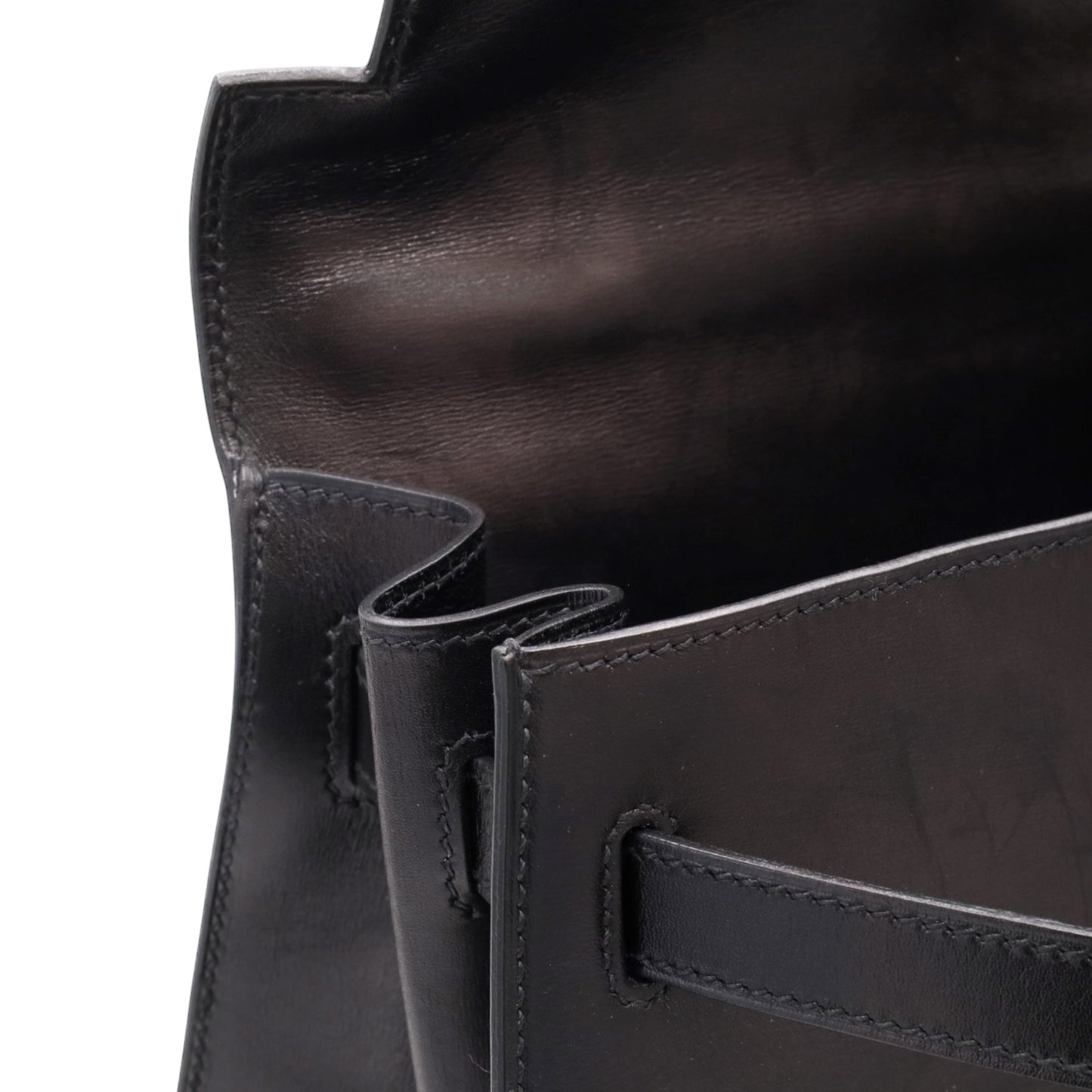 Kelly 32 box calf black ruthenium hardware □J engraved
