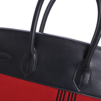 Birkin 30 Box Calf Toile Potamos Black Red SS □J Engraved