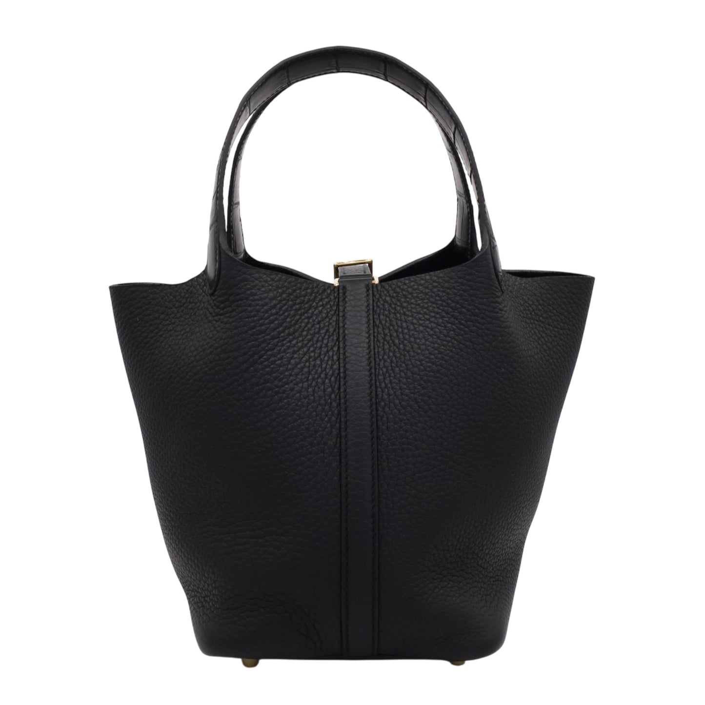 Picotin Lock PM Touch Torillon Clemence Alligator Black GP W Engraved