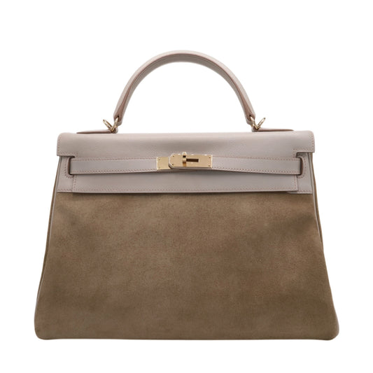 Kelly 32 Voever Color Grizzly Pearl Gray Champagne Gold Hardware □Q Stamp