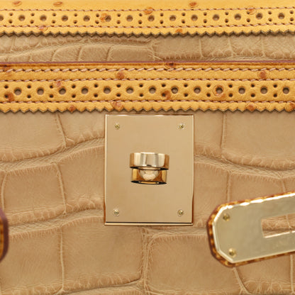 Kelly 32 Gillies Alligator Lizard Ostrich Pousier Chestnut Champagne Gold □Q stamp