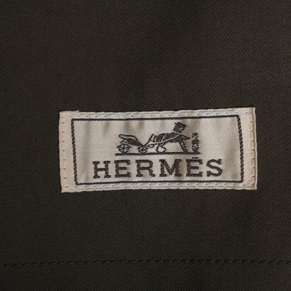 ステンカラーコート　コットン　レザー　カーキ　48