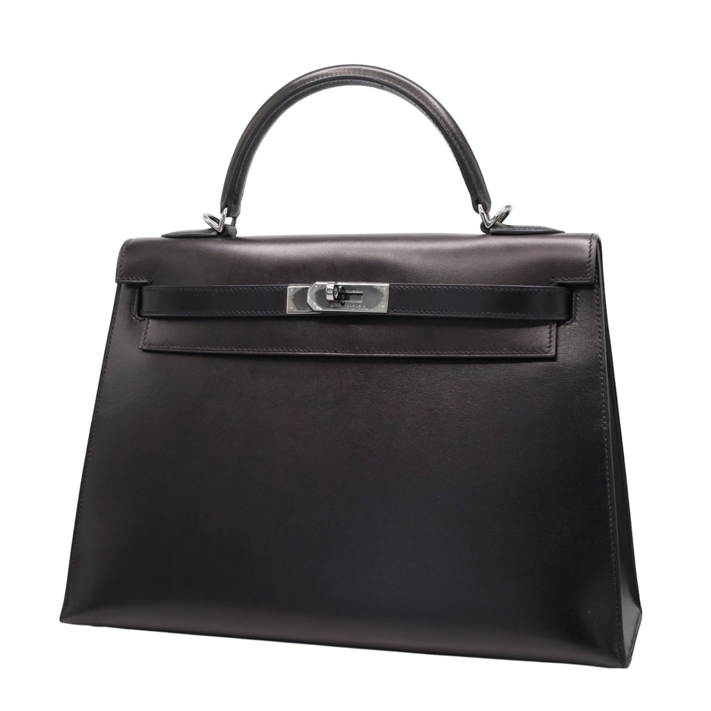 Kelly 32 box calf black ruthenium hardware □J engraved