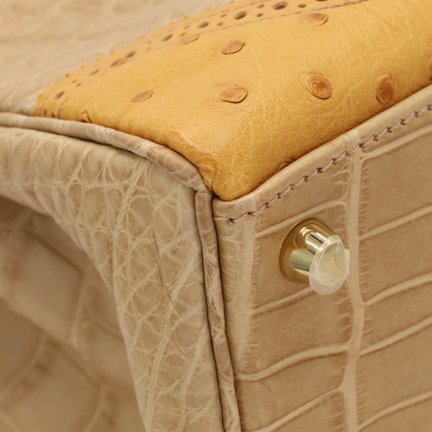 Kelly 32 Gillies Alligator Lizard Ostrich Pousier Chestnut Champagne Gold □Q stamp