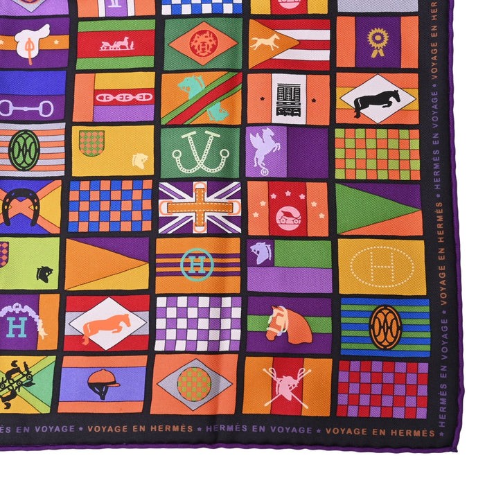 カレ90　HERMES EN VOYAGE　シルク　国旗柄　マルチカラー